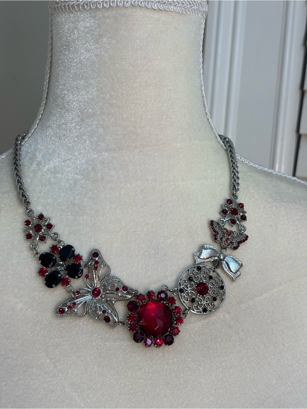 Statement Faux Ruby Silver Necklace